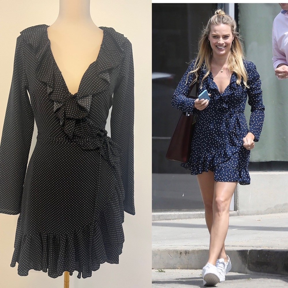 Reference Polka Dot Ruffle Wrap Dress